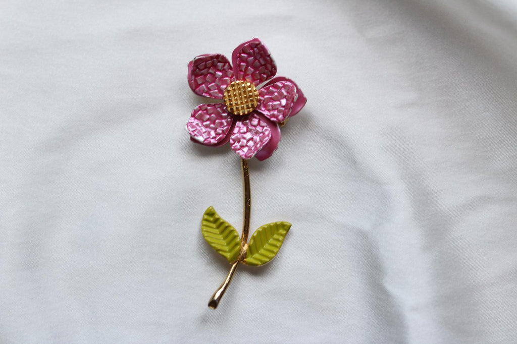 Vintage Pink Flower Brooch Pin
