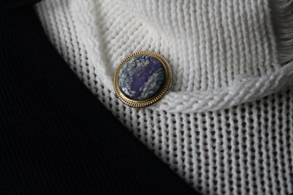 Vintage Blue, PurPle and White Round Brooch Pin