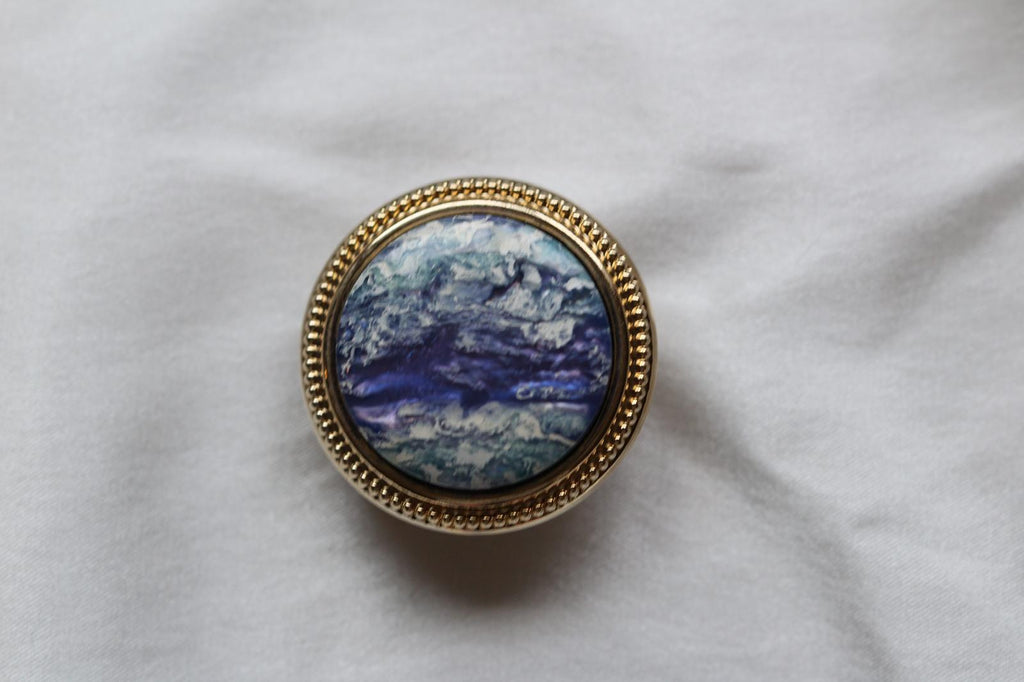 Vintage Blue, PurPle and White Round Brooch Pin