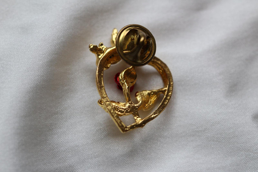 Vintage Red Rose Flower Heart-shaped  Brooch