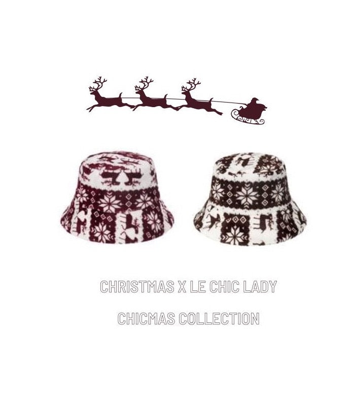 Brown,burgundy deer and snowflake Christmas bucket hats