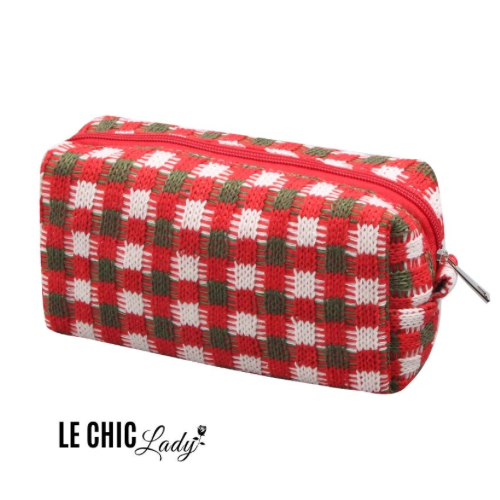Christmas red and green checkered cosmetic bag, luxury plaid purse by LE CHIC LADY