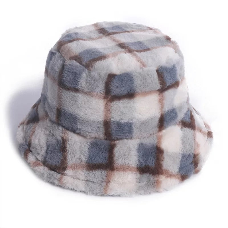 Brown Plaid Bucket Hat, Gingham checkered hat