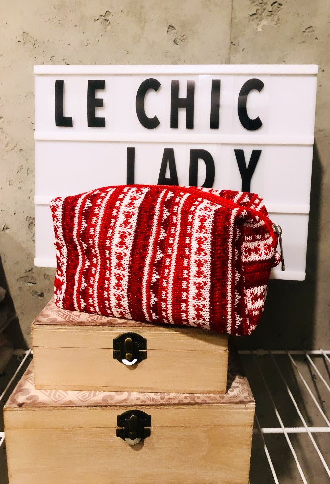 Christmas knitted stripe cosmetic bag | Makeup, accessories organizer