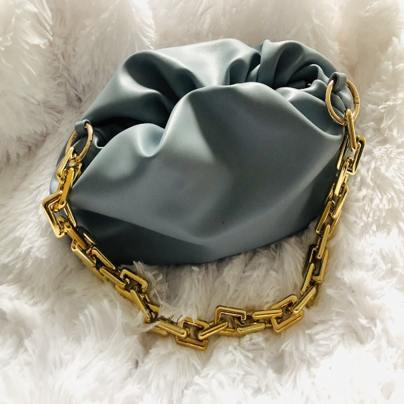 LE CHIC LADY Cloud Handbag with gold chain- Blue Handbag