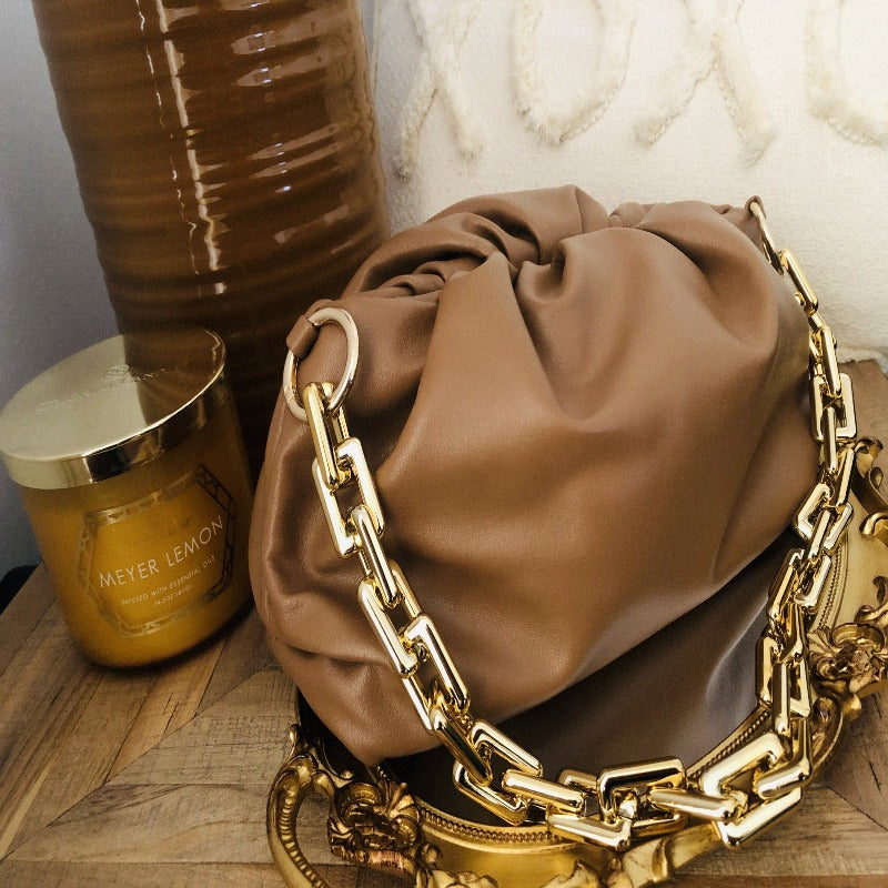 LE CHIC LADY Cloud Handbag with gold chain- Brown Handbag