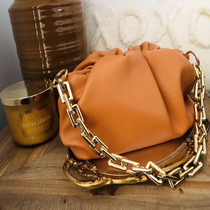 LE CHIC LADY Cloud Handbag with gold chain- Orange Handbag