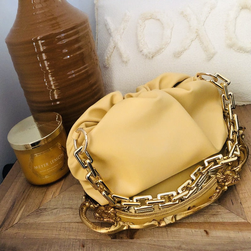LE CHIC LADY Cloud Handbag with gold chain- Yellow Handbag