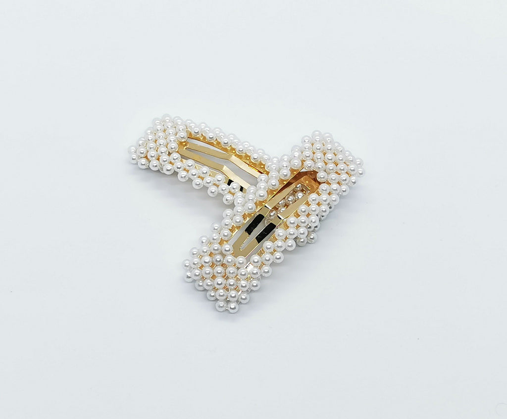 LE CHIC LADY Rectangle Pearly Hair Clip | Set of 2 Hair Accessory