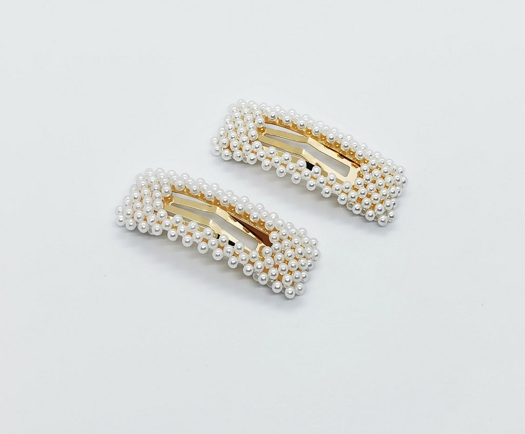 LE CHIC LADY Rectangle Pearly Hair Clip | Set of 2 Hair Accessory
